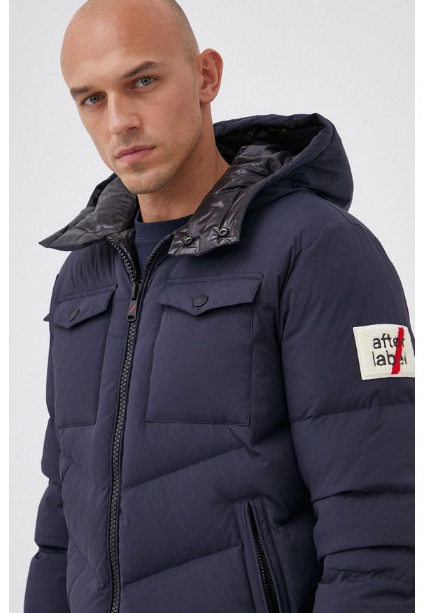 After Label - Kurtka puchowa. Okazja: na co dzień. Typ kołnierza: kaptur. Kolor: niebieski. Materiał: puch. Styl: casual