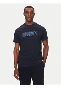 Lacoste T-Shirt TH8916 Granatowy Regular Fit. Kolor: niebieski. Materiał: syntetyk, bawełna