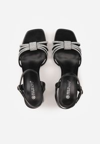 Born2be - Czarne Eleganckie Sandały na Obcasie z Cyrkoniami Zitella. Okazja: na co dzień. Zapięcie: sprzączka. Kolor: czarny. Materiał: jeans. Wzór: aplikacja. Obcas: na obcasie. Styl: elegancki. Wysokość obcasa: średni #4