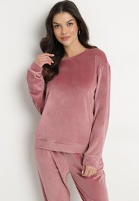Born2be - Ciemnoróżowy Welurowy Komplet Dresowy Bluza i Spodnie Typu Jogger Lisilwena. Kolor: różowy. Materiał: dresówka, welur. Sport: turystyka piesza