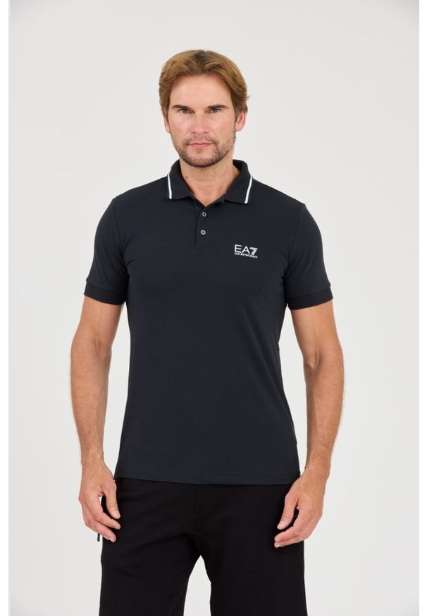 EA7 Emporio Armani - EA7 Granatowa męska koszulka polo, Rozmiar L. Typ kołnierza: polo. Kolor: niebieski