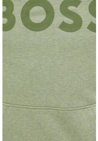 BOSS bluza bawełniana BOSS CASUAL 50466169 męska kolor zielony z kapturem z nadrukiem. Okazja: na co dzień. Typ kołnierza: kaptur. Kolor: zielony. Materiał: bawełna. Wzór: nadruk. Styl: casual #4