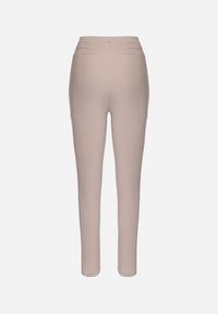 Born2be - Jasnobeżowe Bawełniane Legginsy z Wysokim Stanem i Ozdobnymi Guzikami Rielina. Stan: podwyższony. Kolor: beżowy. Materiał: bawełna #4