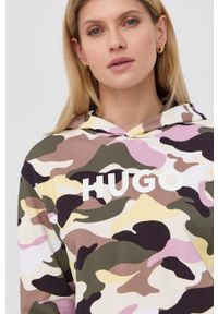 Hugo - HUGO bluza bawełniana 50467297 damska z kapturem wzorzysta. Okazja: na co dzień. Typ kołnierza: kaptur. Materiał: bawełna. Styl: casual #4