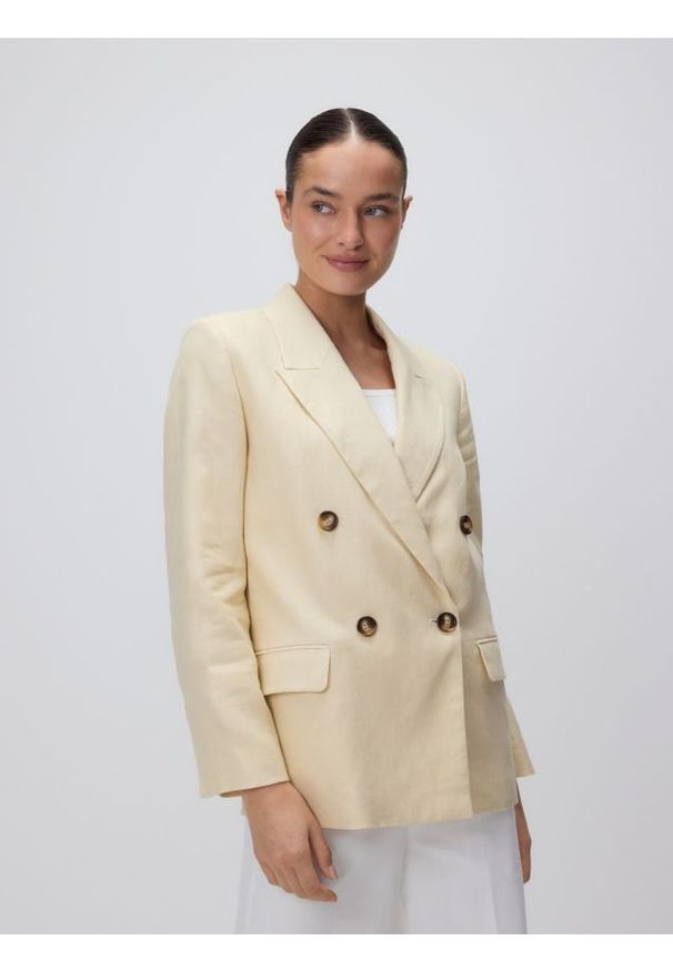 Reserved - Lniana marynarka - jasnożółty. Kolor: żółty. Materiał: len