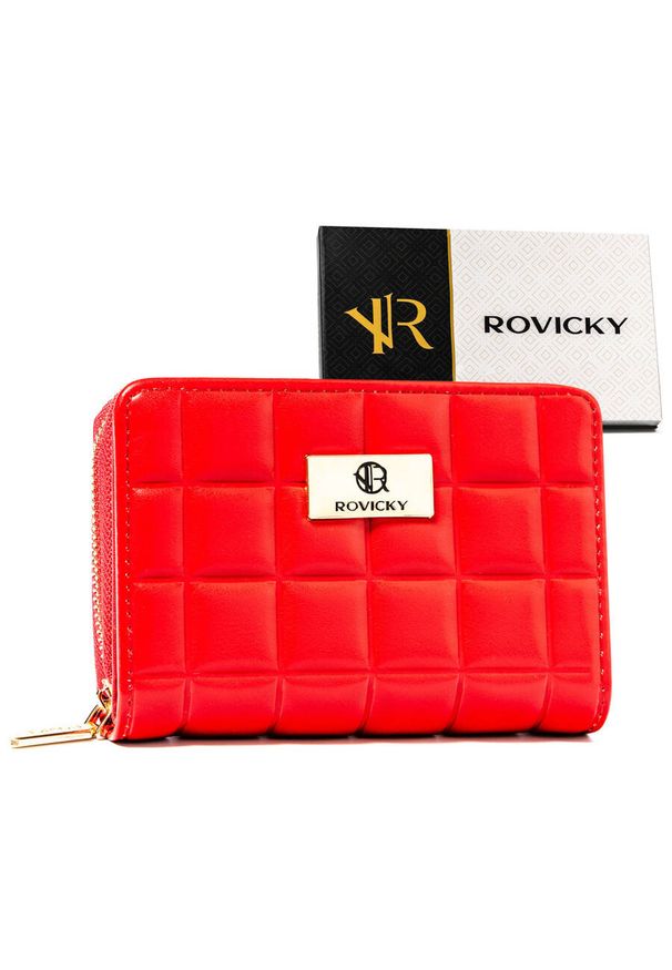 ROVICKY - Portfel pikowany Rovicky R-PKK-02 czerwony. Kolor: czerwony. Materiał: skóra ekologiczna