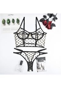 Intica - Komplet bielizny z usztywnianym biustonoszem i figami w kropki Ailish. Kolor: beżowy. Materiał: materiał. Wzór: kropki