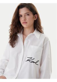 Karl Lagerfeld - KARL LAGERFELD Koszula B1W11013 Biały Relaxed Fit. Typ kołnierza: dekolt w karo. Kolor: biały. Materiał: bawełna #4