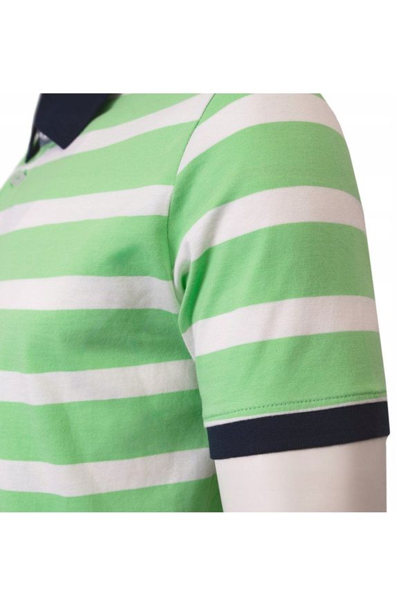 Męska Koszulka Polo - Pako Jeans - Zielone Prążki. Okazja: na co dzień. Typ kołnierza: polo. Kolor: zielony. Materiał: bawełna. Wzór: prążki, paski. Styl: casual