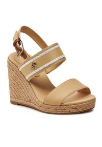 TOMMY HILFIGER - Tommy Hilfiger Espadryle Webbing High Wedge Sandal FW0FW08045 Beżowy. Kolor: beżowy