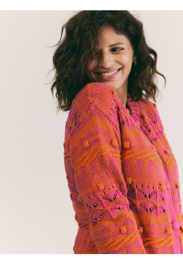 Reserved - Wzorzysty kardigan z bawełną - wielobarwny. Materiał: bawełna