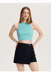 Reserved - Dzianinowy top z wiskozy - niebieski. Kolor: niebieski. Materiał: wiskoza, dzianina #1