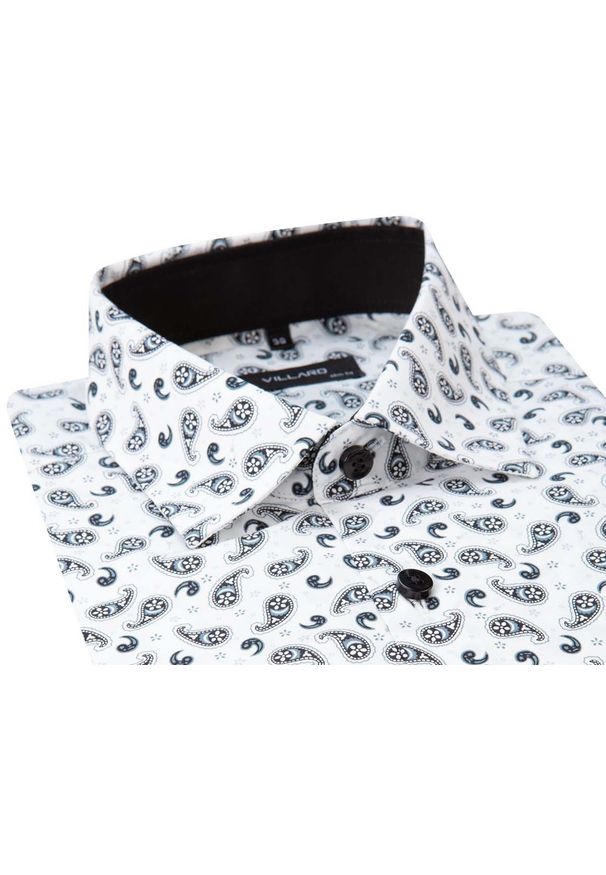 Mmer / Villaro - Koszule męskie - Biała koszula w paisley A038. Kolor: biały. Materiał: bawełna, elastan, tkanina. Długość: długie. Wzór: paisley