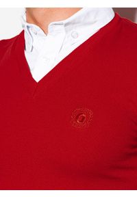 Ombre Clothing - Sweter męski E120 - czerwony - XXL. Typ kołnierza: dekolt w serek, kołnierzyk koszulowy. Kolor: czerwony. Materiał: materiał, bawełna, nylon. Styl: klasyczny #4