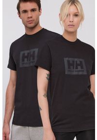 Helly Hansen t-shirt bawełniany kolor czarny z nadrukiem 53285-096. Okazja: na co dzień. Kolor: czarny. Materiał: bawełna. Wzór: nadruk. Styl: casual #1