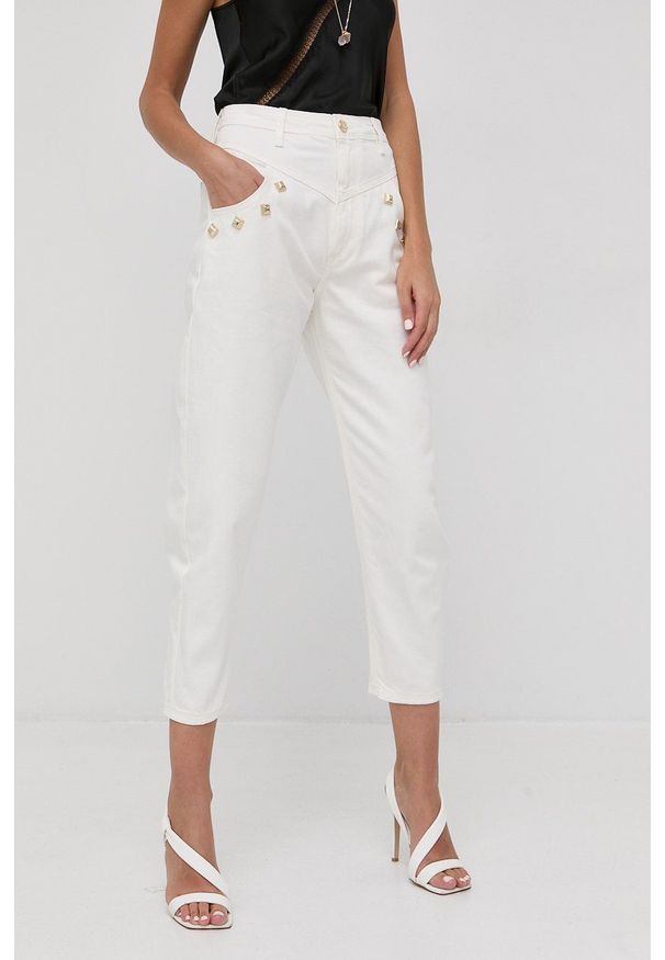 TwinSet - Twinset Jeansy damskie kolor biały high waist. Stan: podwyższony. Kolor: biały