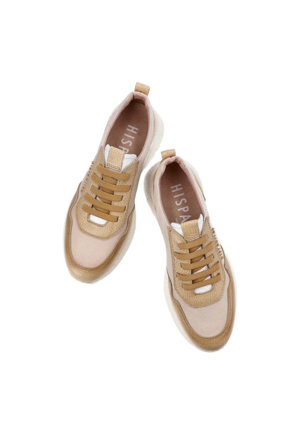 Beżowe Sneakersy Hispanitas Wygodne Buty Damskie. Kolor: beżowy. Materiał: materiał, skóra. Szerokość cholewki: normalna