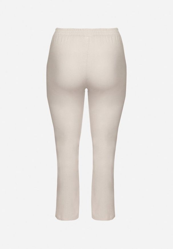 Born2be - Szare Spodnie z Lnem i Elastyczną Gumką w Pasie Nativena. Okazja: na co dzień. Kolekcja: plus size. Kolor: szary. Materiał: len. Styl: casual