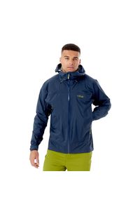 Kurtka przeciwdeszczowa męska Rab Downpour Plus 2.0 Jacket z kapturem. Typ kołnierza: kaptur. Kolor: niebieski