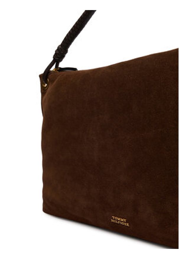 TOMMY HILFIGER - Tommy Hilfiger Torebka Th Statement Leather Bag Suede AW0AW18402 Brązowy. Kolor: brązowy. Materiał: skórzane