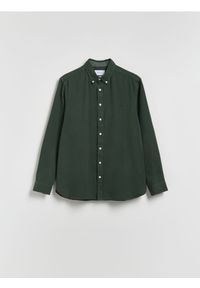 Reserved - Bawełniana koszula slim fit - ciemnozielony. Kolor: zielony. Materiał: bawełna
