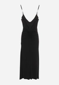 Born2be - Czarna Koktajlowa Dopasowana Sukienka z Broszką Kwiatkiem Vikanna. Typ kołnierza: kołnierz z falbankami, dekolt w kształcie V. Kolor: czarny. Długość rękawa: na ramiączkach. Wzór: kwiaty. Typ sukienki: dopasowane. Styl: wizytowy #2