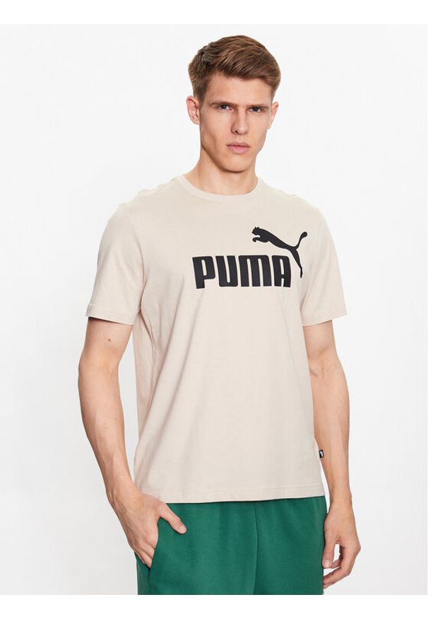 Puma T-Shirt Essentials Logo 586667 Beżowy Regular Fit. Kolor: beżowy. Materiał: bawełna