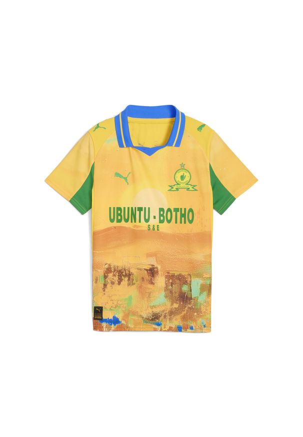 Puma - Młodzieżowa koszulka KIDSUPER × MAMELODI SUNDOWNS PUMA Pelé Yellow Fast Green. Kolor: zielony, wielokolorowy, żółty. Sport: piłka nożna