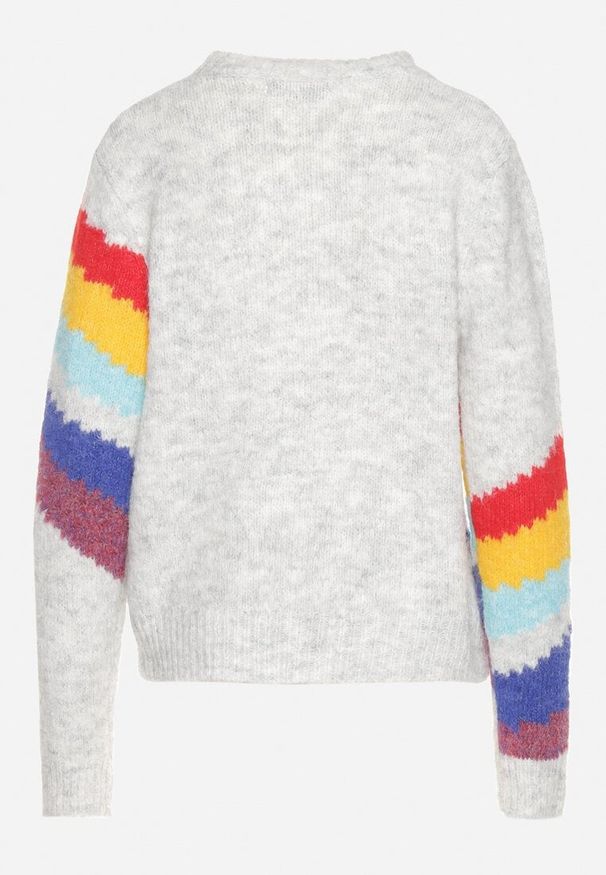 Born2be - Jasnoszary Sweter z Poprzecznymi Paskami Rentina. Kolor: szary. Materiał: jeans. Styl: klasyczny