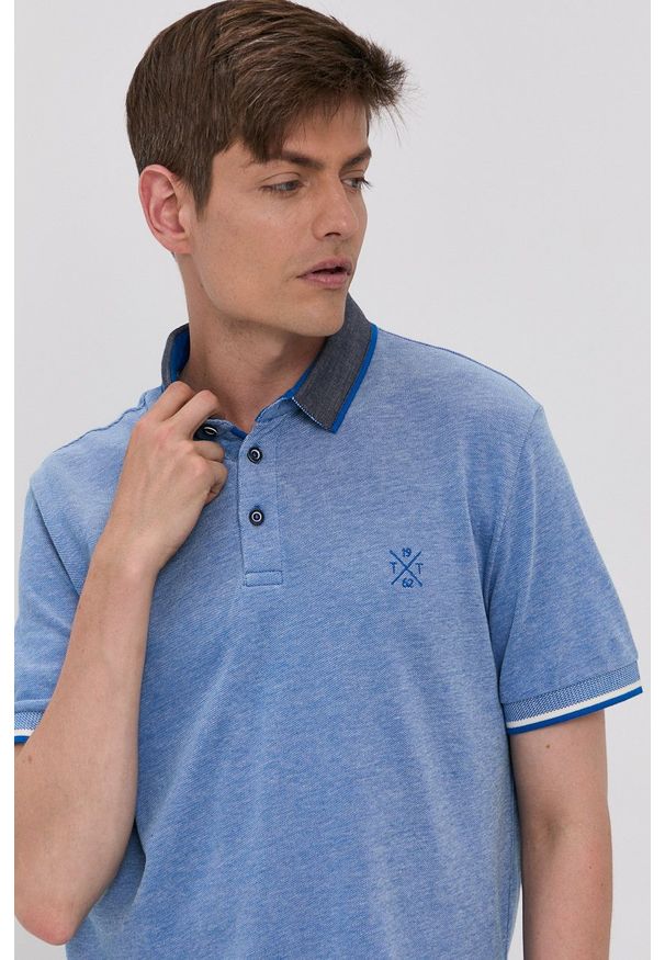 Tom Tailor - Polo. Okazja: na co dzień. Typ kołnierza: polo. Kolor: niebieski. Długość: krótkie. Styl: casual