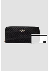 Guess - GUESS Czarny damski portfel Mirema Slg Large. Kolor: czarny. Materiał: skóra ekologiczna