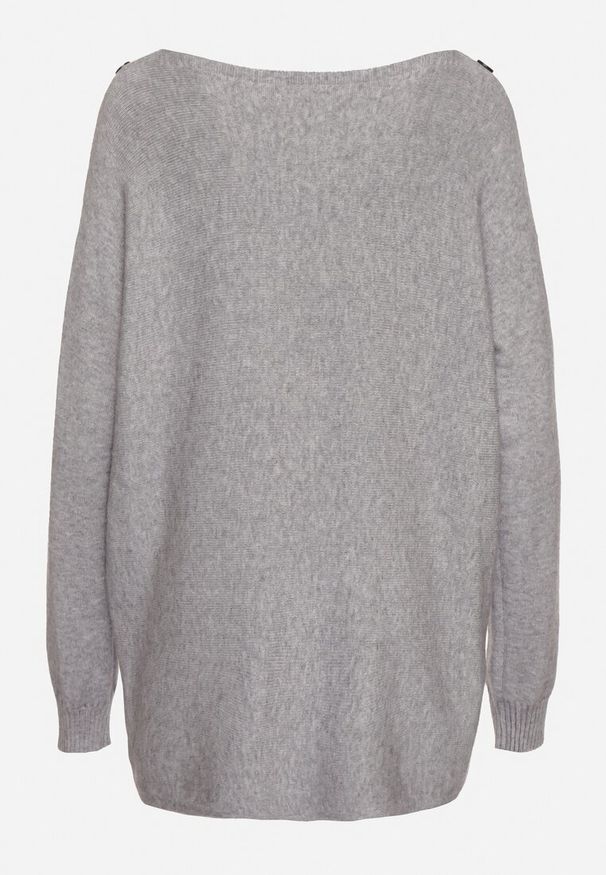 Born2be - Szary Sweter z Dodatkiem Bawełny i Wiskozy z Guzikami na Rękawach Ciasine. Okazja: na co dzień. Kolekcja: plus size. Kolor: szary. Materiał: bawełna, wiskoza. Długość rękawa: długi rękaw. Długość: długie. Styl: casual