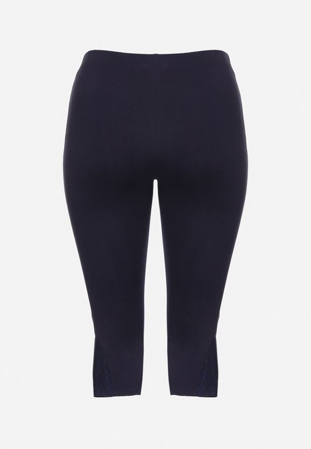 Born2be - Granatowe Legginsy z Bawełny 3/4 z Koronką Mavirene. Okazja: na co dzień. Kolekcja: plus size. Kolor: niebieski. Materiał: bawełna, koronka. Wzór: koronka. Styl: casual, elegancki