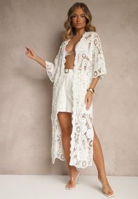 Renee - Biała Narzutka z Bawełny z Ażurowym Wzorem Kolorissa. Kolor: biały. Materiał: bawełna. Wzór: ażurowy. Styl: elegancki