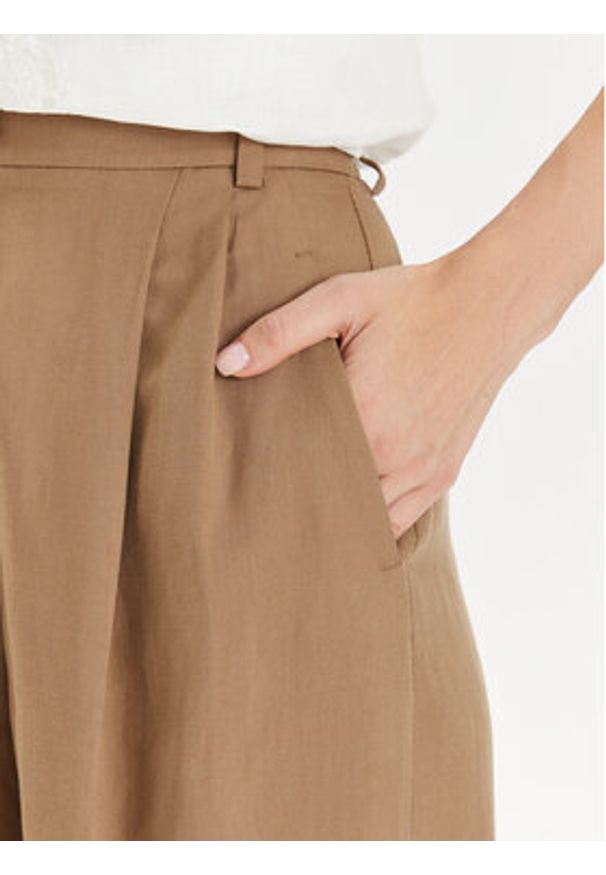 Weekend Max Mara Spodnie materiałowe Diletta 2415131062 Brązowy Wide Leg. Kolor: brązowy. Materiał: len, wiskoza