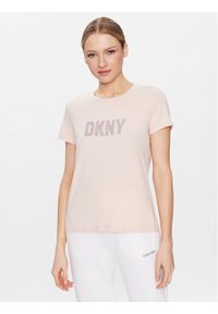 DKNY T-Shirt P9BH9AHQ Różowy Regular Fit. Kolor: różowy. Materiał: bawełna