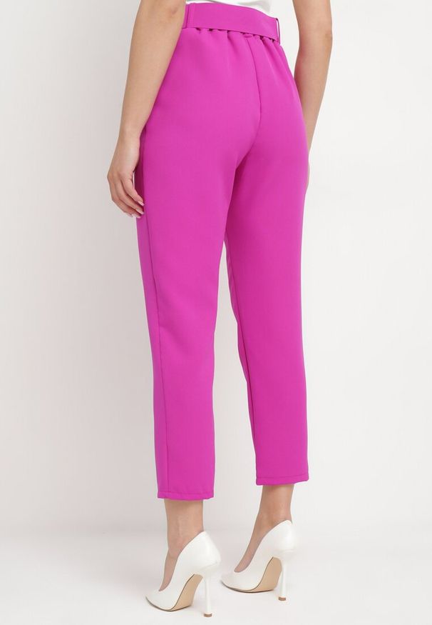 Born2be - Fioletowe Spodnie z Paskiem Ioleina. Kolor: fioletowy. Materiał: materiał, koronka. Wzór: jednolity. Styl: elegancki