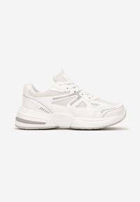 Born2be - Białe Sznurowane Sneakersy na Grubej Podeszwie ze Wstawkami z Ekoskóry Vitalirs. Kolor: biały #5