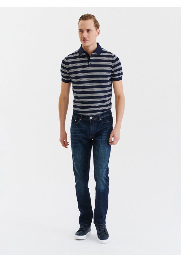 Pako Lorente - PAKO LORENTE – Granatowe spodnie męskie jeansowe. Okazja: na co dzień. Kolor: niebieski. Materiał: jeans. Długość: długie. Styl: casual