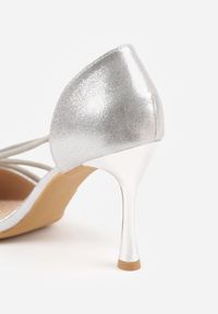 Renee - Srebrne Szpilki VICES z Ozdobnymi Paseczkami z Cyrkoniami w Eleganckim Stylu Jaenlith. Kolor: srebrny. Materiał: satyna. Obcas: na szpilce. Styl: elegancki #8