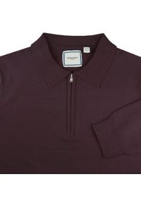 Męski, Lekki Sweter z Wiskozy z Kołnierzykiem Polo - Brave Soul - Bordo. Typ kołnierza: polo. Kolor: czerwony. Materiał: poliamid, poliester, wiskoza #3