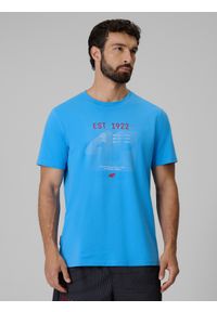 4f - 4F T-shirt regular z nadrukiem męski - niebieski S. Okazja: na co dzień. Kolor: niebieski. Materiał: materiał. Wzór: nadruk. Styl: casual, sportowy #1