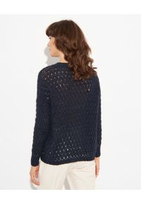 CAPPELLINI - Ażurowy sweter w granatowym kolorze. Kolor: niebieski. Materiał: wełna, tkanina. Długość rękawa: długi rękaw. Długość: długie. Wzór: ażurowy #3