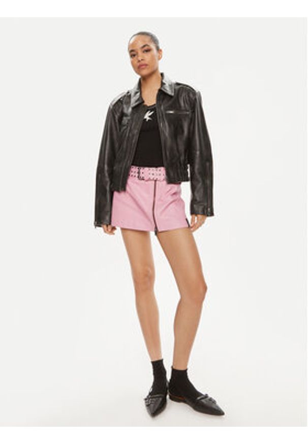 One Teaspoon Spódnica skórzana Rizzo 26306 Różowy Slim Fit. Kolor: różowy. Materiał: skóra