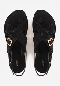 Renee - Czarne Sandały Japonki VICES z Ozdobnym Paskiem i Klamrą Vendan. Okazja: na co dzień. Zapięcie: klamry. Kolor: czarny. Materiał: jeans. Sezon: lato. Styl: casual, elegancki #2