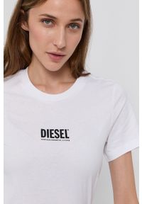 Diesel T-shirt bawełniany kolor biały. Okazja: na co dzień. Kolor: biały. Materiał: bawełna. Wzór: nadruk. Styl: casual #4