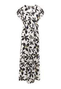 Born2be - Biała Sukienka Marrie. Kolor: biały. Materiał: materiał. Długość rękawa: krótki rękaw. Wzór: kwiaty. Sezon: lato. Typ sukienki: kopertowe. Długość: maxi #2