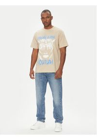 Versace Jeans Couture T-Shirt 78GAHT06 Beżowy Regular Fit. Kolor: beżowy. Materiał: bawełna #4