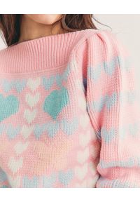 LOVE SHACK FANCY - Różowy sweter Gizela. Okazja: na co dzień. Kolor: różowy, wielokolorowy, fioletowy. Materiał: bawełna, materiał. Wzór: aplikacja, kolorowy. Styl: casual #3