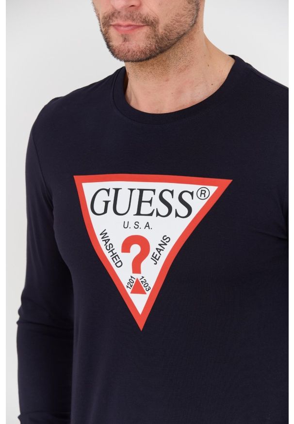 Guess - GUESS Granatowy longslevee Original Logo Tee. Kolor: niebieski